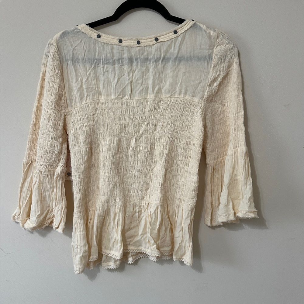 NWT Free People Sugar Magnolia smocked bell sleeve blouse in tea color BOHO - Picture 6 of 6